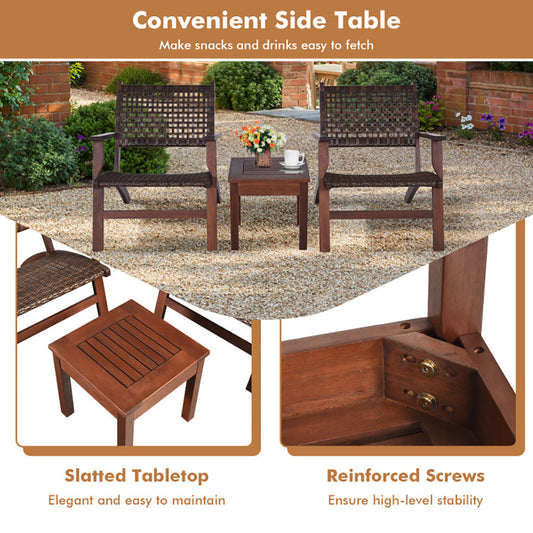 US Local 3 Pieces Outdoor Wooden Patio Rattan Furniture Set