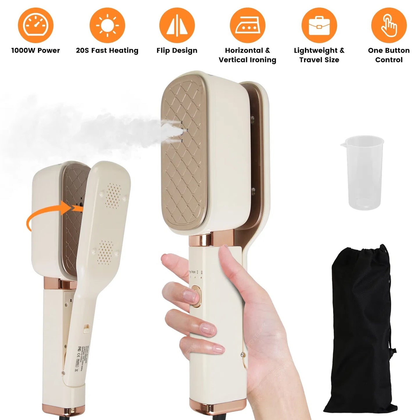 US Local Steam Iron Press 3 In 1 Travel Steamer For Clothes With Flip Head Portable Handheld Flat Iron 1000W Wrinkles Remover Wet And Dry Ironing Garment Steamer 20S Fast Heat Up GPCT5460