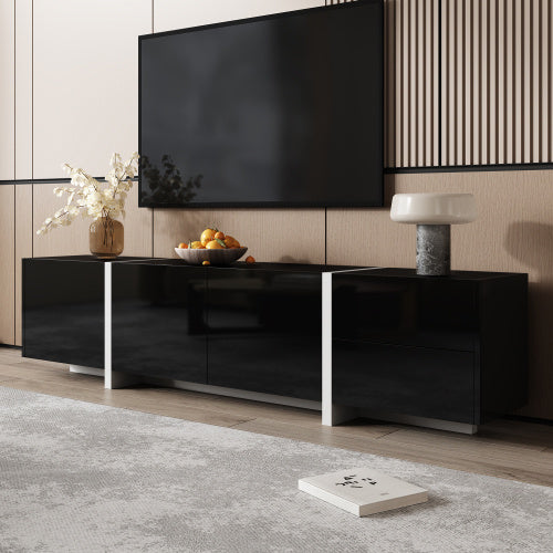 UK Local TV Cabinet, Black High-gloss Cabinet And White Contrasting Table Legs, With Simple Cabinet Doors And Drawers.