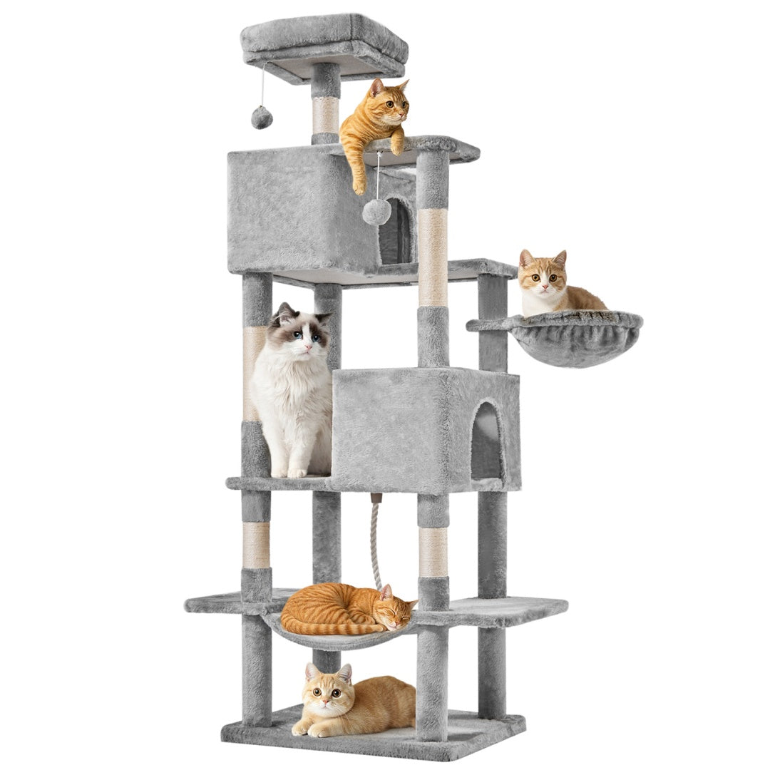 US Local 66 Inch Cat Tree Tower, Large Multi-Cat Climbing Extended Platform, Hammock, Pet House For Indoor Cats And Kittens Play
