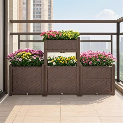 US Local Rectangular Raised Garden Bed Kit Indoor Outdoor Plastic Planter Grow Box For Egetables, Herbs, Flowers Succulents, Coffee Color