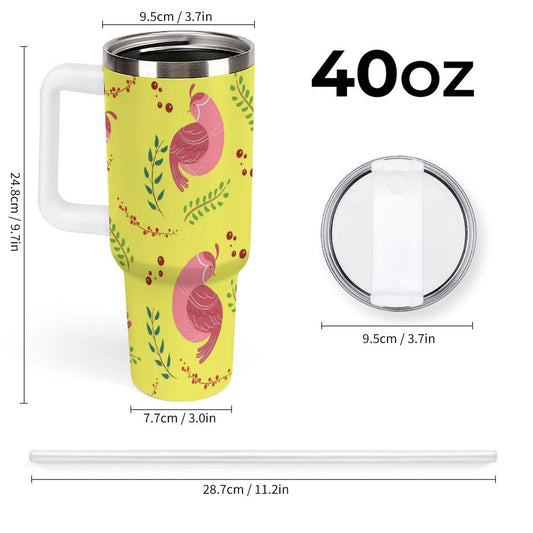 PHDT00285 POD US Local Tumbler 40 oz Large Capacity Car Cup Christmas Bird Pink Branches