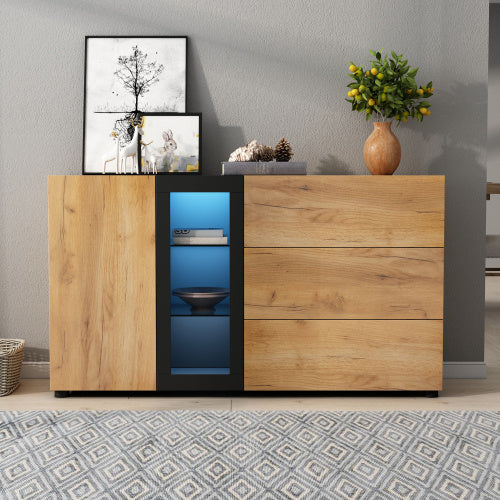 UK Local Modern Sideboard, Side Cabinet, Buffet Cabinet, Sideboard With 3 Drawers, Accent Console Table Storage Cabinet With Glass For Living Room, 140x40x80CM