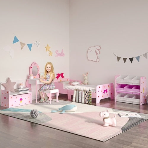 UK Local ZONEKIZ Princess Themed Kids Toddler Bed W Cute Patterns, Safety Rails, For Ages 3 6 Years