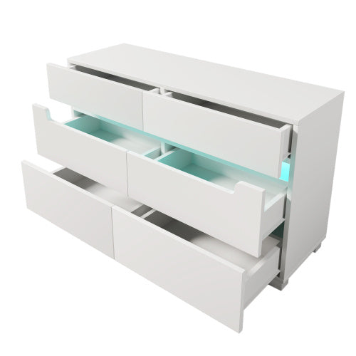 UK Local Sideboard Cabinet Dresser With 6 Drawers,Storage With RGB LED App Control, Sideboard With Cut-out Handles, 6-drawers Chest Of Drawers, 71 X 120 X 40 Cm, White