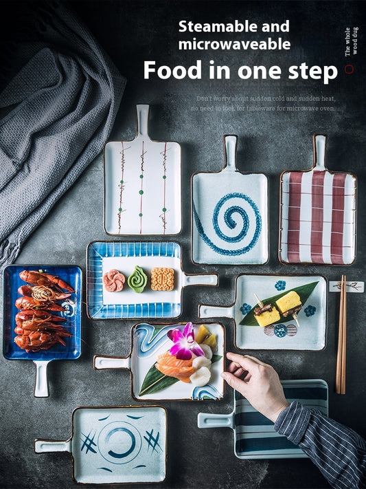 Ceramic Handle Plate Household Oven Microwave Oven Baking Plate