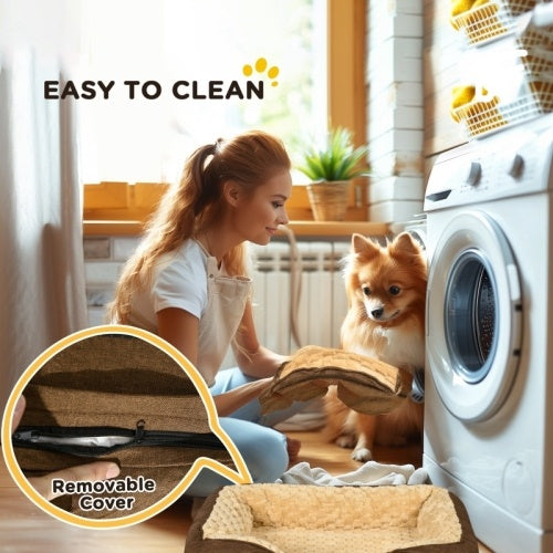 UK Local PawHut Calming Dog Bed Pet Mattress W Removable Cover, Anti-Slip Bottom, For Small Dogs, 70L X 50W X 18Hcm - Brown