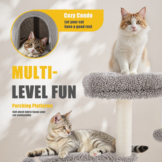 US Local Small Cat Tree Tower, 33 Cat Scratching Post With Curved Bed