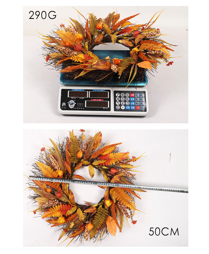 Autumn Colors Thanksgiving Day Harvest Festival Maple Leaf Berry Sun Circle Wreath