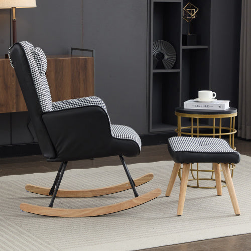 UK Local Rocking Chairs For Adults, Tteddy Rocking Chair Relaxing Recliner Chair With Solid Wood Legs High Back Lounge Chairs For Balcony Living Room Bedroom