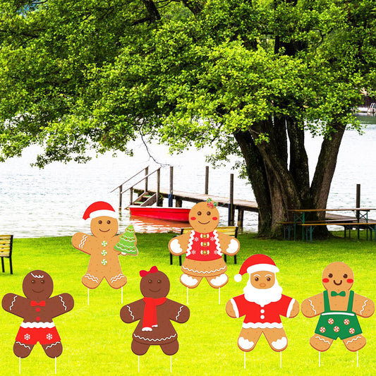 US Local 12 Pcs Christmas Gingerbread Man Yard Sign Waterproof Outdoor Xmas Gingerbread Lawn Signs Yard Decoration For Holiday Lawn Yard Patio Walkway Pathway Decor