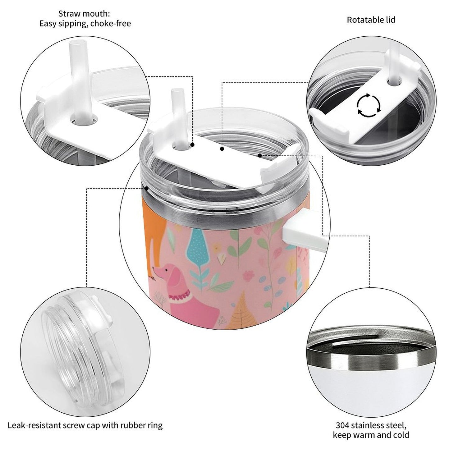 PHDT00346 POD US Local Tumbler 40 oz Large Capacity Car Cup Colored Dog, Pink