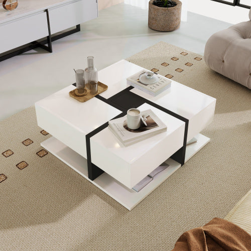 UK Local Coffee Table, Table With 4 Drawers, Unique Color Matching And Line Design, Storage Space At The Bottom. 78x78x36cm