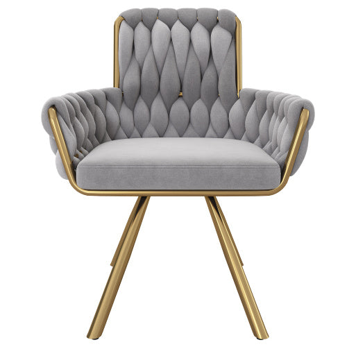 UK Local Velvet Dining Chair, Armchair, Single Luxurious Living Room And Bedroom Swivel Chair, Leisure Swivel Chair With Four Metal Support Legs, Gray
