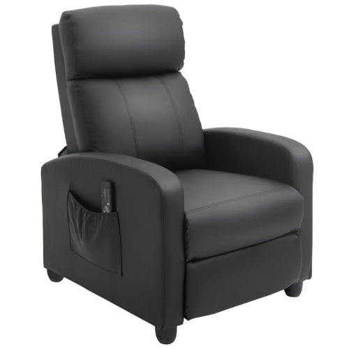 UK Local HOMCOM Recliner Armchair, Massage Faux Leather Push Back Reclining Chair With Adjustable Leg Rest, Side Pocket, For Home Living Room Theatre, Black