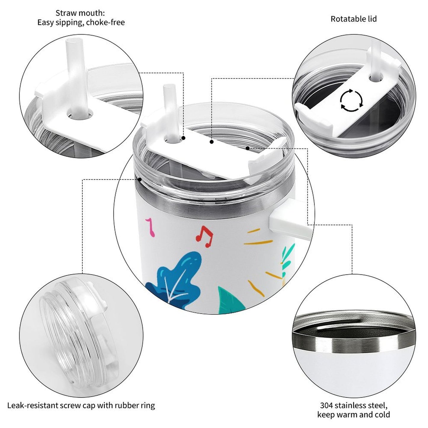 PHDT00491 POD US Local Tumbler 40oz Large Capacity Car Cup Feathers, Music