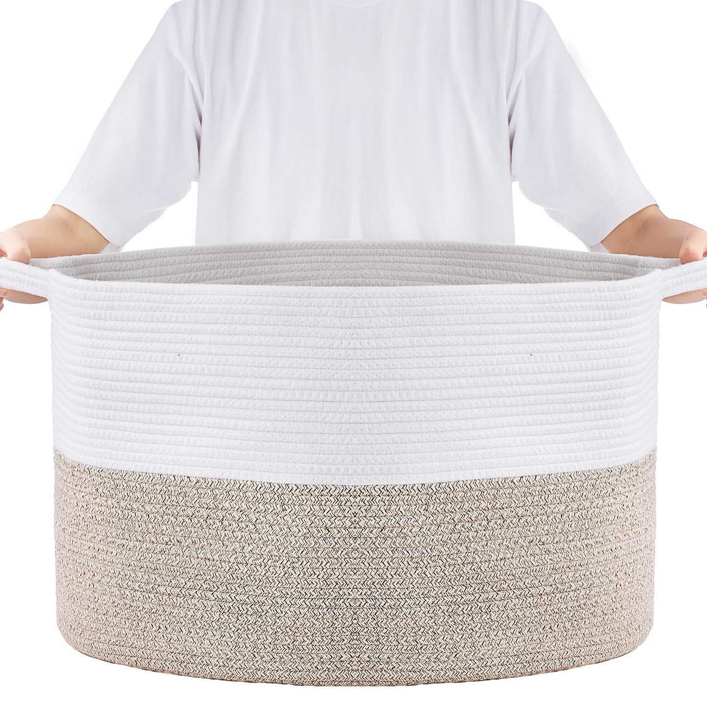 US Local VEVOR Cotton Rope Storage Basket 87L Woven Blanket Basket 22 X 22 X 14 In