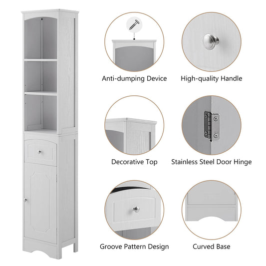 US Local Adjustable Shelf Tall Bathroom Cabinet Storage Cabinet With Drawer