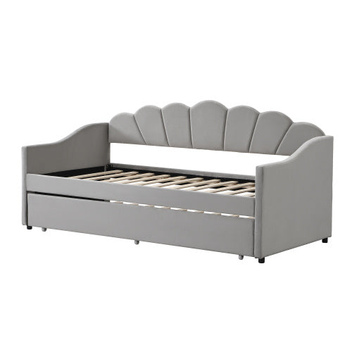 UK Local Upholstered Bed, 3FT Single Bed 90x190cm, Bottom With Trundle Bed 90x190cm, Daybed Sofa Bed, Youth Bed, For Adults & Teenagers, Easy Assembly, Velvet, Grey