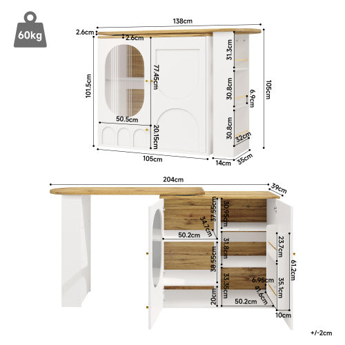 UK Local 360 Rotating Bar Table Body 138 X 39 X 105 Cm, Coffee Bar Furniture, Rotating Dining Table With Storage Space, Kitchen Island, Two Doors With Shelves, Sideboard, Buffet, White