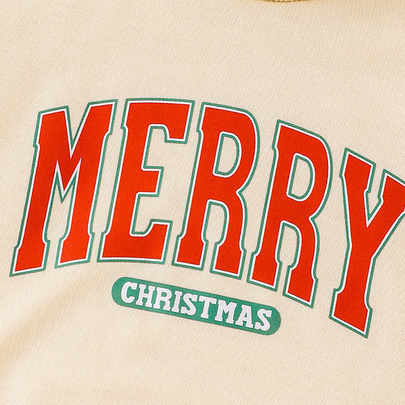US Local Baby Girls 2Pcs Christmas Outfits MERRY Christmas Letter Print Round Neck Long Sleeve Sweatshirt & Pants Set
