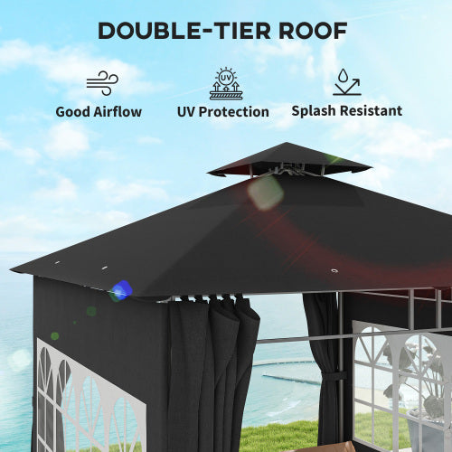 UK Local Outsunny 3 X 3 M Garden Gazebo, Double Roof Metal Gazebo With Removable Sidewalls And Church Windows, Outdoor Canopy Shelter, Black