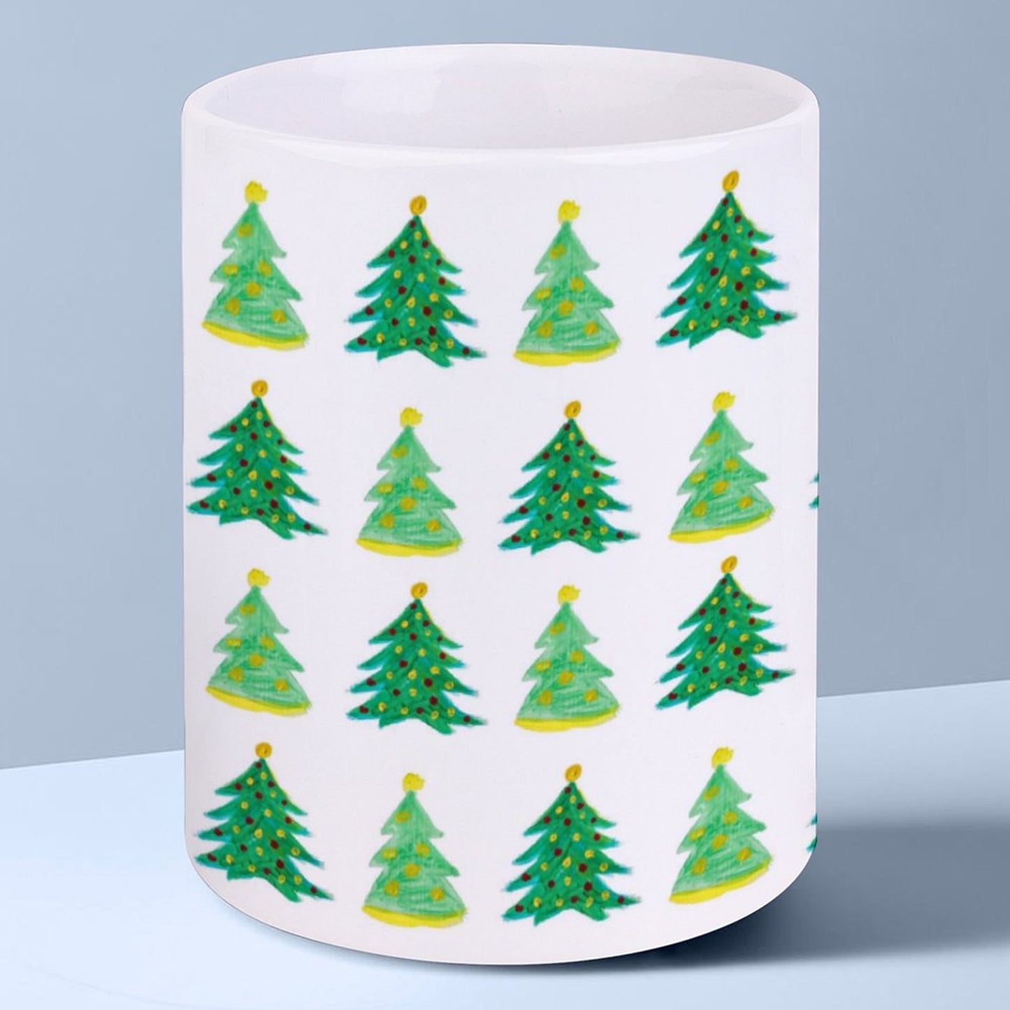 POD US Local White mug with full print, Christmas Tree, Hand Painted, Green 0009