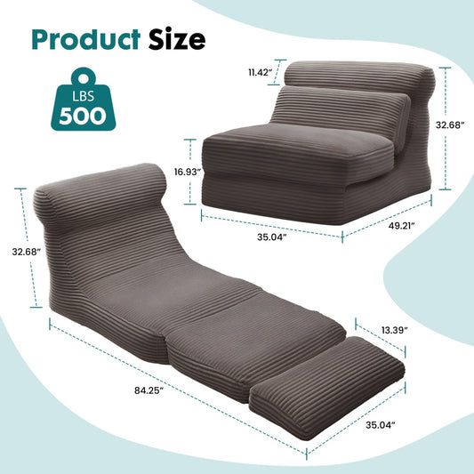 US Local Folding Sofa Bed, Convertible Comfy Sleeper Chair With Back Support, Foldable Floor Sofa Bed Couch