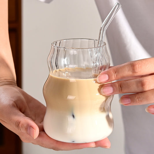 US Local 6 Pcs 19 Ounce Glass Straw Cup, Coffee Cup, Milk Cup, Juice Cup, Cold Drink Cup, Tea Cup, Water Cup, Office Cup, Striped Cloud Cup