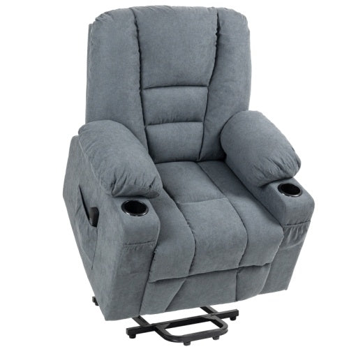 UK Local HOMCOM Oversized Riser And Recliner Chairs For The Elderly, Fabric Upholstered Lift Chair For Living Room With Remote Control, Side Pockets, Cup Holder, Grey