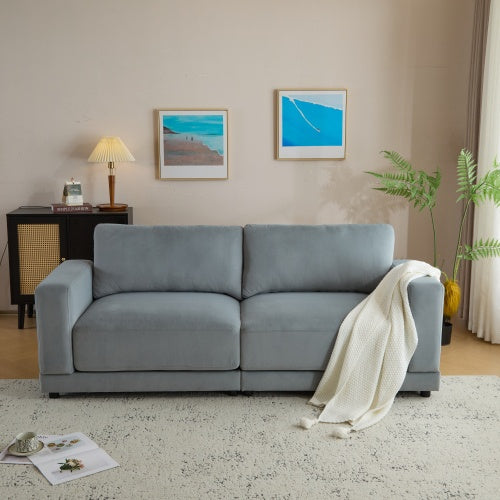 US Local 81 Modern Square Arm Sofa With Soft Velvet Upholstery, Deep Cushions, And Sturdy Legs In Navy Blue For Living Room Or Bedroom