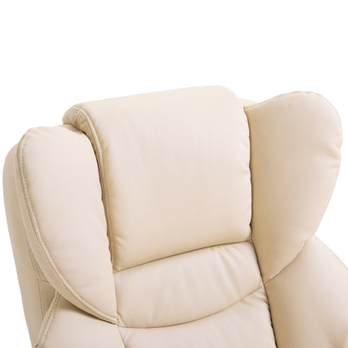 UK Local HOMCOM 360 Swivel Recliner Chair With Footstool, PU Leather Manual Recliner Armchair With Solid Wood Base, Upholstered Reclining Chair For Living Room, Bedroom, Office, Cream