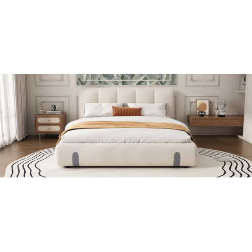 UK Local Upholstered Bed, For Adults And Teenagers, 4ft6 Double Bed 135x190cm, Durable And Sturdy, Soft Headboard, MDF Velvet Plywood, White