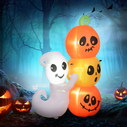 US Local HOMCOM 5ft Inflatable Halloween Decoration Ghost And Pumpkin, Blow Up Outdoor LED Yard Display, Waterproof