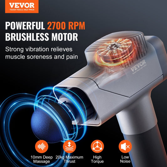 US Local VEVOR Massage Gun Deep Tissue, Percussion Muscle Massager For Athletes - With 8 Speed Levels & 6 Massage Heads, 16V 2500mAh Batteries, Handheld Massage Gun For Pain Relief, Muscle Relaxation