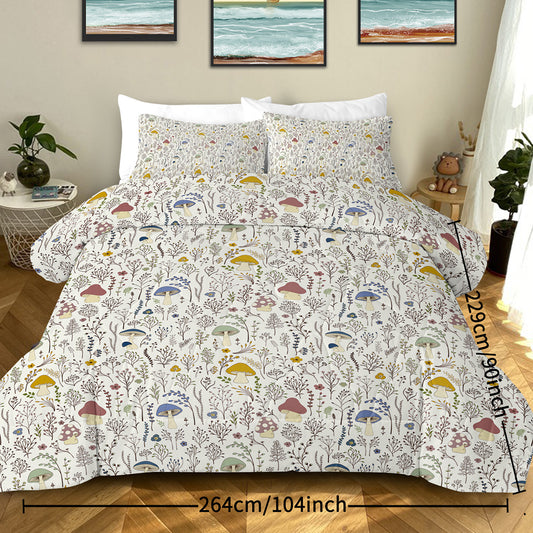 US Local 3 Pieces Mushroom Decoration Comforter Set Soft Bedding Set For Home Bedroom Decor Twin Full Queen King Size