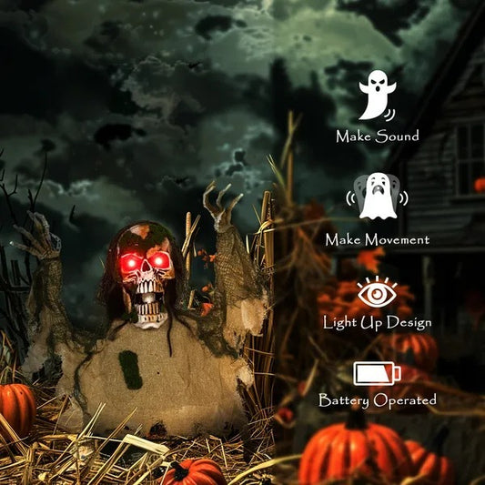 CA Local Life Size Halloween Animated Skeleton With Glowing LED Eyes, Animatronic Halloween Decorations, Battery Operated