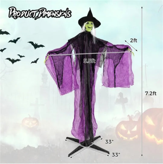 7.2ft Sound-Activated Halloween Witch - Eerie Arm Movements, Terrifying Sounds & Glowing Eyes For Indoor Outdoor