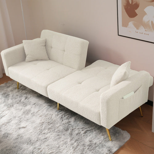 UK Local The Sofa Bed Has A Bed Function, Three Adjustable Backrest Angles, Gold Legs, Cushions And Side Storage Pockets.