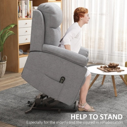UK Local HOMCOM Power Lift Recliner Chair, Electric Lift Chair For Elderly, Overstuffed Linen Fabric Riser And Reclining Armchair With Remote Control, Side Pockets, For Living Room, Grey