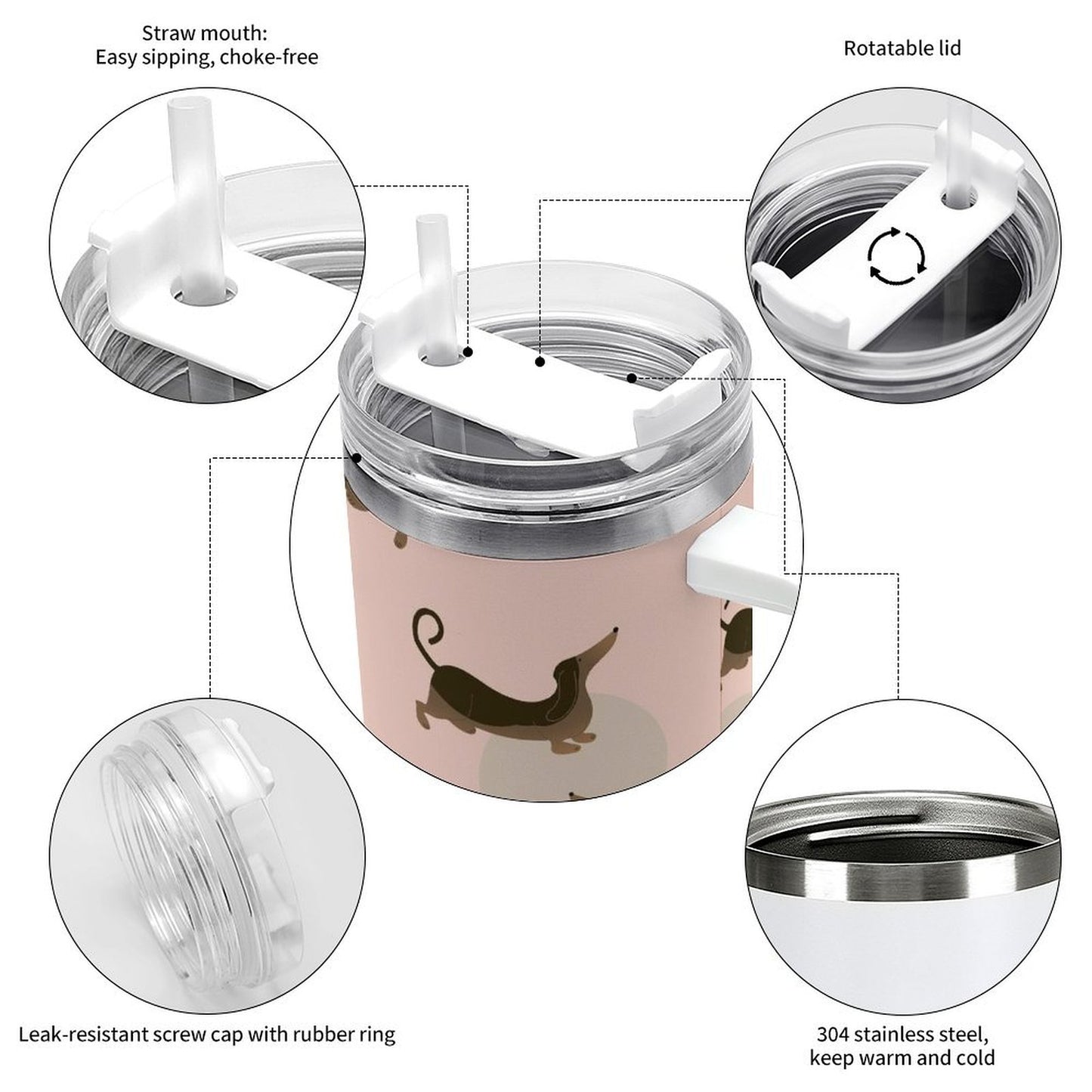 PHDT00353 POD US Local Tumbler 40 oz Large Capacity Car Cup Dachshund, Pink, Pet Dog