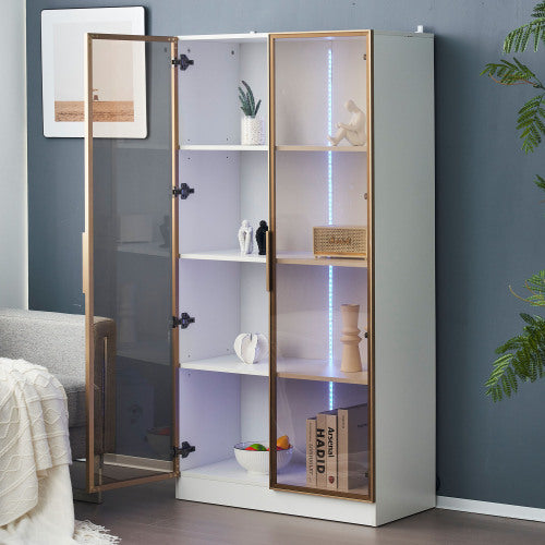 UK Local LED Display Cabinet, Clear Display Case For Figures, Storage Shelves With Tempered Glass Door, Storage Cabinet Floor Standing Transparent Showcase 160x80x40 Cm White