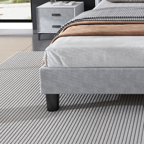 UK Local Upholstered Bed, 4ft6 Double Bed 135x190cm, Lower Flap Door Storage, With LED Light Strip, 3 USB Port 1 Type C, Durable And Sturdy, Youth Bed, For Adults Teenagers, Velvet, Grey