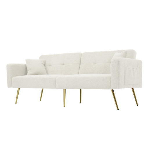 UK Local The Sofa Bed Has A Bed Function, Three Adjustable Backrest Angles, Gold Legs, Cushions And Side Storage Pockets.