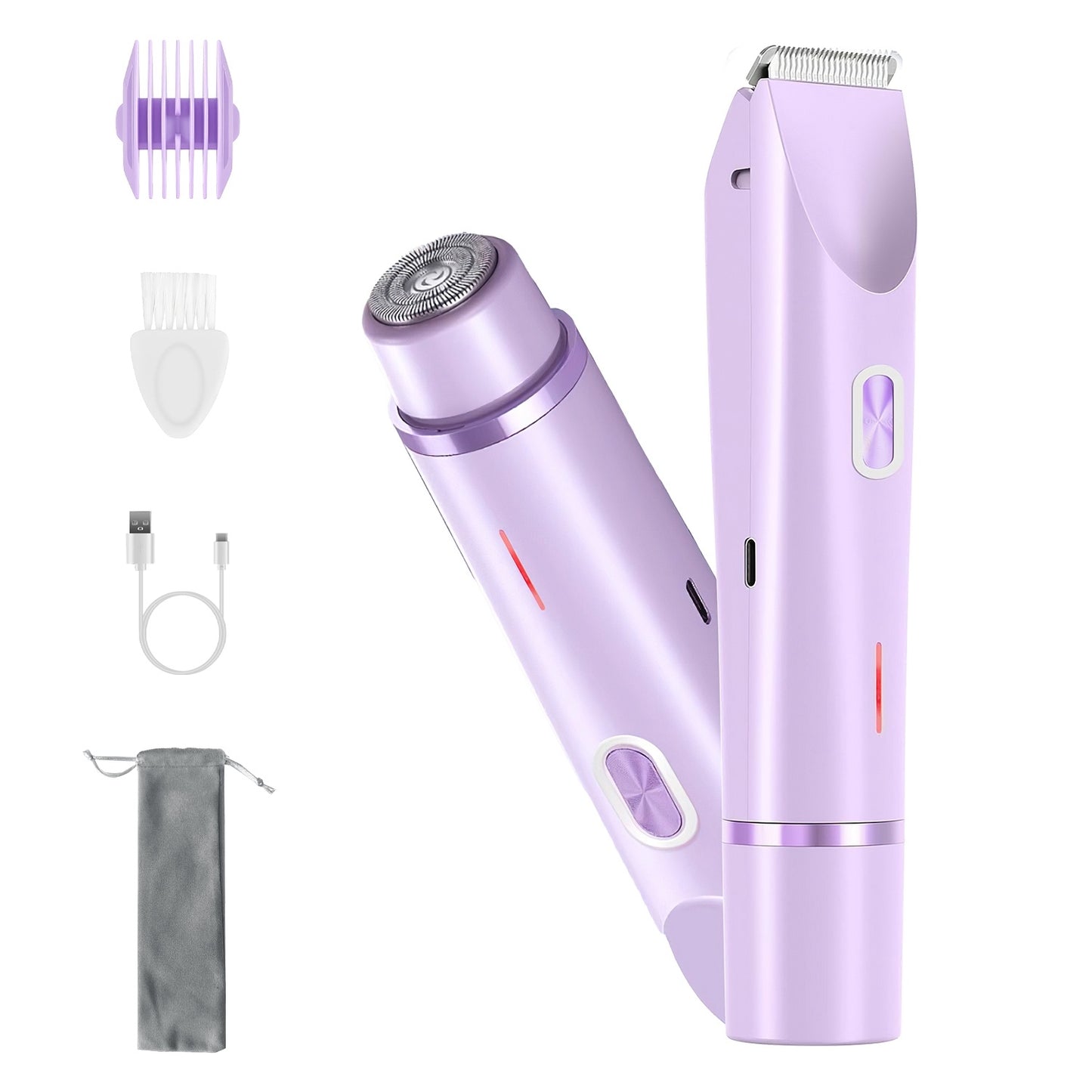 US Local 1Pc 2 In 1 Bikini Trimmer For Women Dual Head Cordless Body Shaver IPX7 Waterproof Rechargeable Pubic Hair Razor Wet And Dry Use For Bikini Underarm Leg Arm Body Face