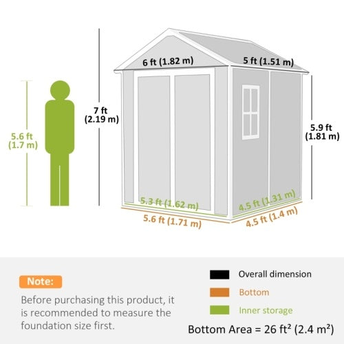 UK Local Outsunny 6 X 5ft Garden Shed, Plastic Shed With Floor, Window, Lockable Doors And Vents, Wood Effect Resin Tool Shed For Outdoor Patio, Dark Grey