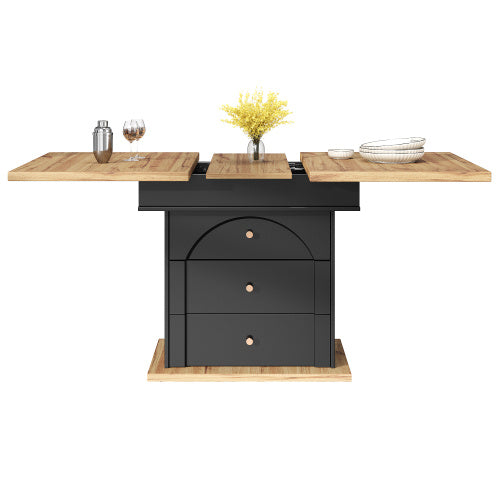 UK Local Telescopic Dining Table 110-140x80 Cm,Foldable Kitchen Table For 4-6 People, Extendable Dining Table, Space-saving Kitchen Table, For Kitchen And Living Room, Minimalist Cabinet Door Design, Black