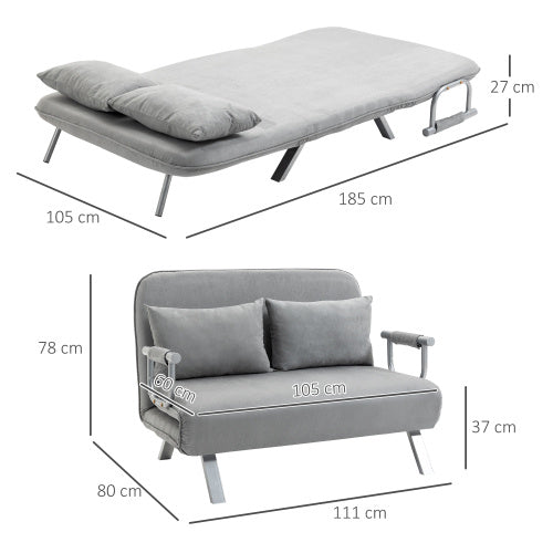 UK Local HOMCOM Two-Seater Click-Clack Sofa Bed - Light Grey