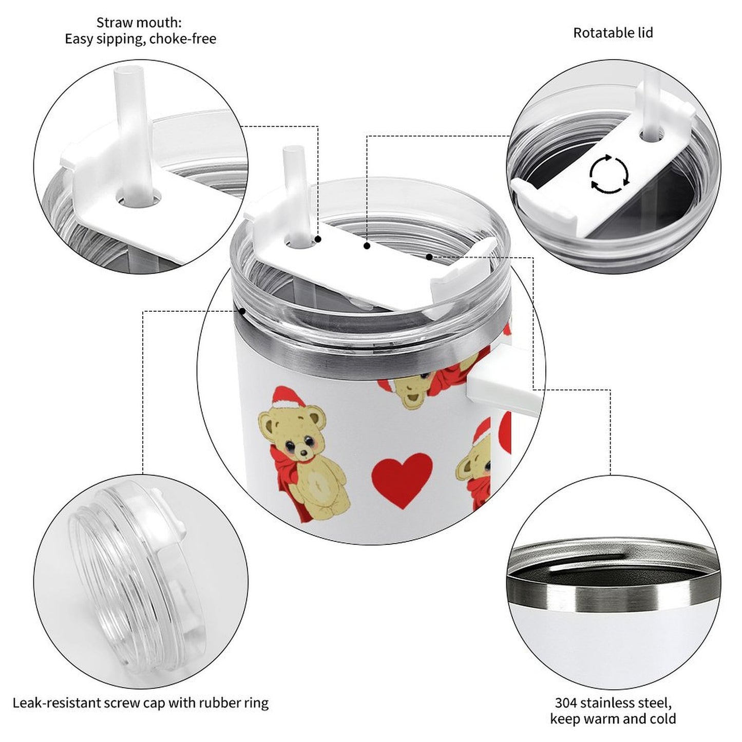 PHDT00060 POD US Local Tumbler 40 oz Large Capacity Car Cup Teddy Bear, Love, Christmas