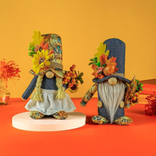 Pumpkin Maple Leaf Faceless Dwarf Thanksgiving Autumn Cowboy Rudolf Doll Ornaments